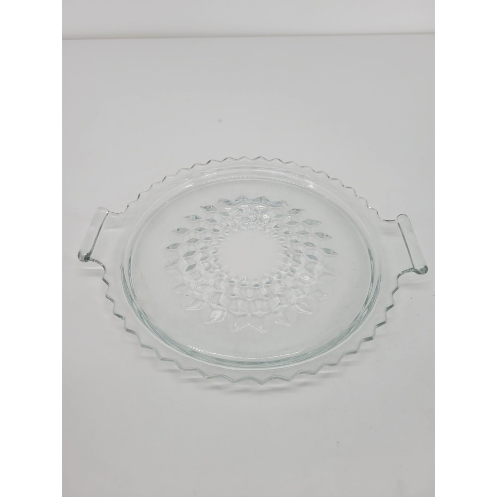 Vintage Jeannette Glass Cube Pattern Round Handled Tidbit Tray Clear